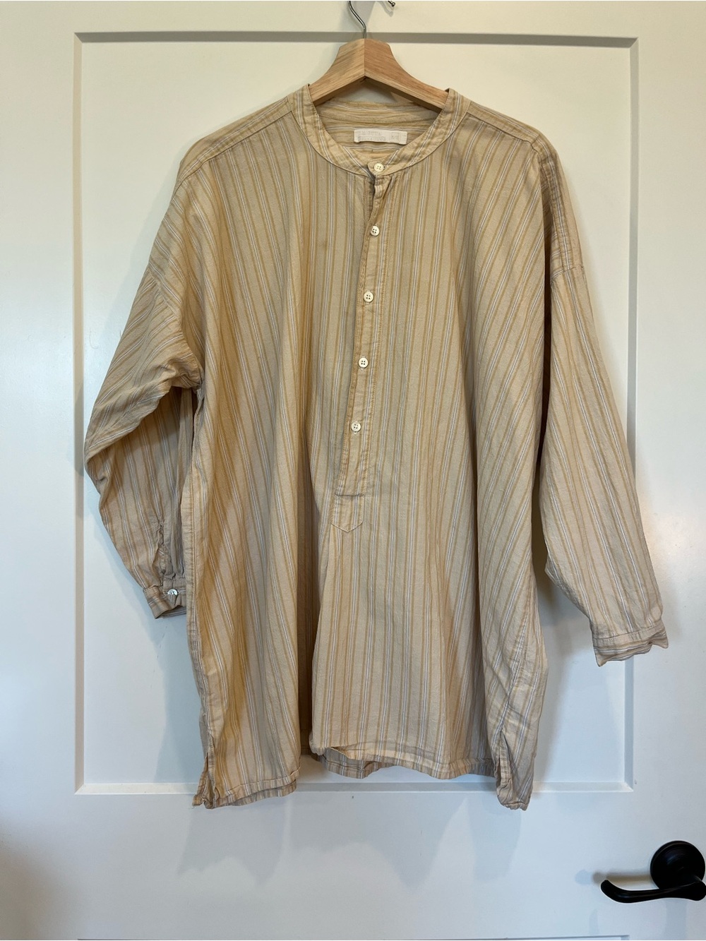 Metta Melbourne striped lagenlook mandarin collar oversized beachy boho top OS